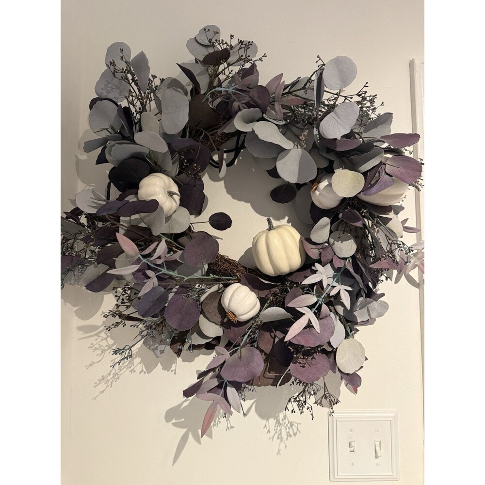 ✿ Boho Home Eucalyptus Pumpkin Wreath Neutral Fall Farmhouse Door Decor